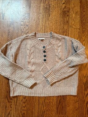 American Eagle Outfitters boxy Beige Cable Knit Henley Sweater